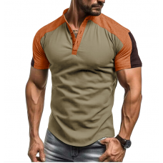 Cross-border men's short-sleeved stand-up T-SHIRT European and n men's Outdoor Sports Henry shirt foreign trade fitness shirt T-shirt