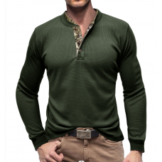 Cross-border men's long-sleeved outdoor undershirt, European and n men's Henry T-shirt waffle round-neck shirt