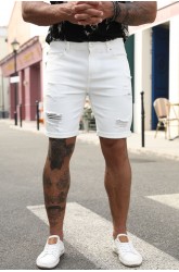 White Slim-fit Ripped Men's Jean Shorts