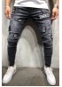 Men's Black Ripped Badge Applique Stiletto Jeans
