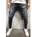 Men's Black Ripped Badge Applique Stiletto Jeans