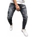 Men's Black Ripped Badge Applique Stiletto Jeans