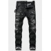 Black Button Fly Slim-fit Distressed Men's Jeans