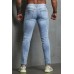 Sky Blue Men's Ripped Ghost Patches Slim Fit Skinny Jeans