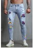 Sky Blue Tie Dye American Flag Print Patchwork Men's Skinny Jeans