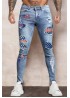 Sky Blue USA Flag Distressed Stretchy Ripped Hole Denim Pants