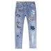 Sky Blue USA Flag Distressed Stretchy Ripped Hole Denim Pants