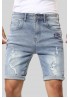 Sky Blue Graphic Print Rolled Hem Ripped Men's Denim Shorts