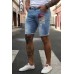 Sky Blue American Flag Graphic Print Rolled Hem Skinny Men's Denim Shorts