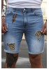 Sky Blue Leopard Lightning Patchwork Skinny Fit Men's Jeans