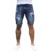 Blue Men's Basketball Printed Skinny Fit Ripped Denim Shorts