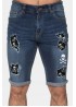 Sky Blue Skull Graphic Patchwork Distressed Skinny Fit Men's Jeans