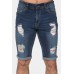 Sky Blue Men's Baseball Pattern Patchwork Skinny Distressed Jeans