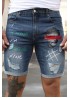 Blue Figure Letter Printed Skinny Fit Men's Denim Shorts