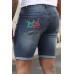 Blue Figure Letter Printed Skinny Fit Men's Denim Shorts