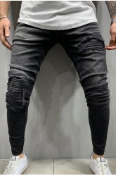 Black Pleated Distressed Skinny Men's Jeans