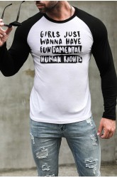 Black Men's Letter Print Color Block Long Sleeve T-shirt