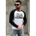 Black Men's Letter Print Color Block Long Sleeve T-shirt