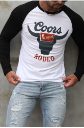 Black Men's Steer Head Letter Print Color Block Long Sleeve Top