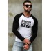 Black Men's Letter Print Raglan Long Sleeve Slim-fit Top