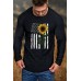 Black Men's Sunflower American Flag Print Pleated Long Sleeve Top