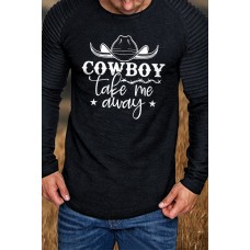 Black COWBOY Take Me Away Pleated Men's Long Sleeve Top