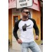 Black Men's Baseball Figure Print Color Block Long Sleeve Top