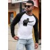 Black Men's Baseball Figure Print Color Block Long Sleeve Top