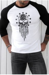 Black Skull Star Graphic Printed Color Block Long Sleeve Top