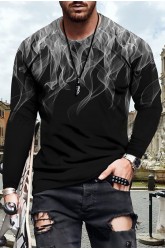 Gray Men's Long Sleeve Flame Print T-shirt