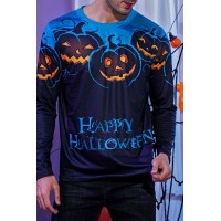 Men's 3D Halloween Pumpkin Print Knit Long Sleeve T-Shirt