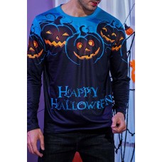 Men's 3D Halloween Pumpkin Print Knit Long Sleeve T-Shirt