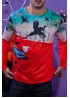 Men's Halloween Flying Bird Car Print Long Sleeve Knit T-shirt