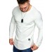 White Solid Crew Neck Long Sleeve Men's T-shirt