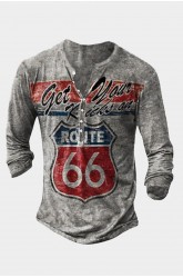 Gray Men's Letter Graphic Print Buttons Long Sleeve Shirt