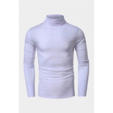 White Men's High Neck Thermal Long Sleeve T Shirt