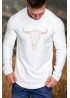 White Steer Head Graphic Pleated Slim Fit Men Long Sleeve T-shirt