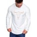 White Steer Head Graphic Pleated Slim Fit Men Long Sleeve T-shirt