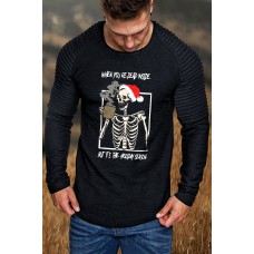 Black Christmas Skeleton Graphic Print Pleated Men's T-shirt