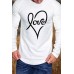 White Men's Love Heart Shape Print Pleated Long Sleeve T-shirt