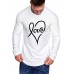 White Men's Love Heart Shape Print Pleated Long Sleeve T-shirt