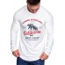 White Graphic Letter Print Slim-fit Pleated Men's Long Sleeve T-shirt