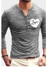 Men's Love Heart Print Buttons Slim-fit Long Sleeve T-shirt