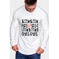 White Valentine LOVE Letter Print Pleated Sleeve Men's T-shirt