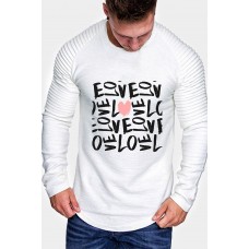 White Valentine LOVE Letter Print Pleated Sleeve Men's T-shirt