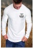 White Men's Letter Print Pleated Long Sleeve Top