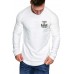 White Men's Letter Print Pleated Long Sleeve Top