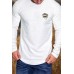 White Lip Print Pleated Slim-fit Men's Long Sleeve T-shirt