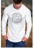 White Men's Letter Graphic Print Pleated Long Sleeve Top