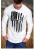 White Men's Pleated Long Sleeve America Flag Graphic Print Top